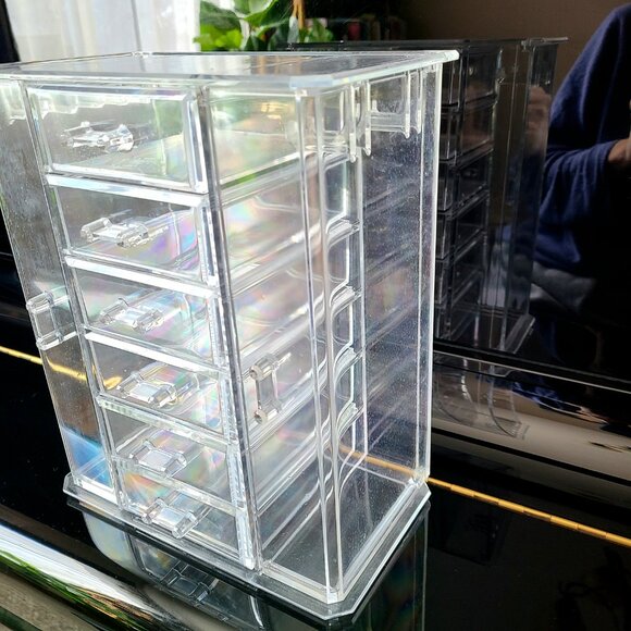 Large acrylic jewelry organizer with 6 drawers and necklaces holders. - Picture 2 of 6